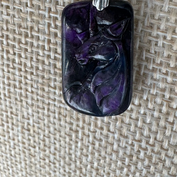 Sugilite Unicorn Pendant Necklace on Box Chain - Picture 6 of 14